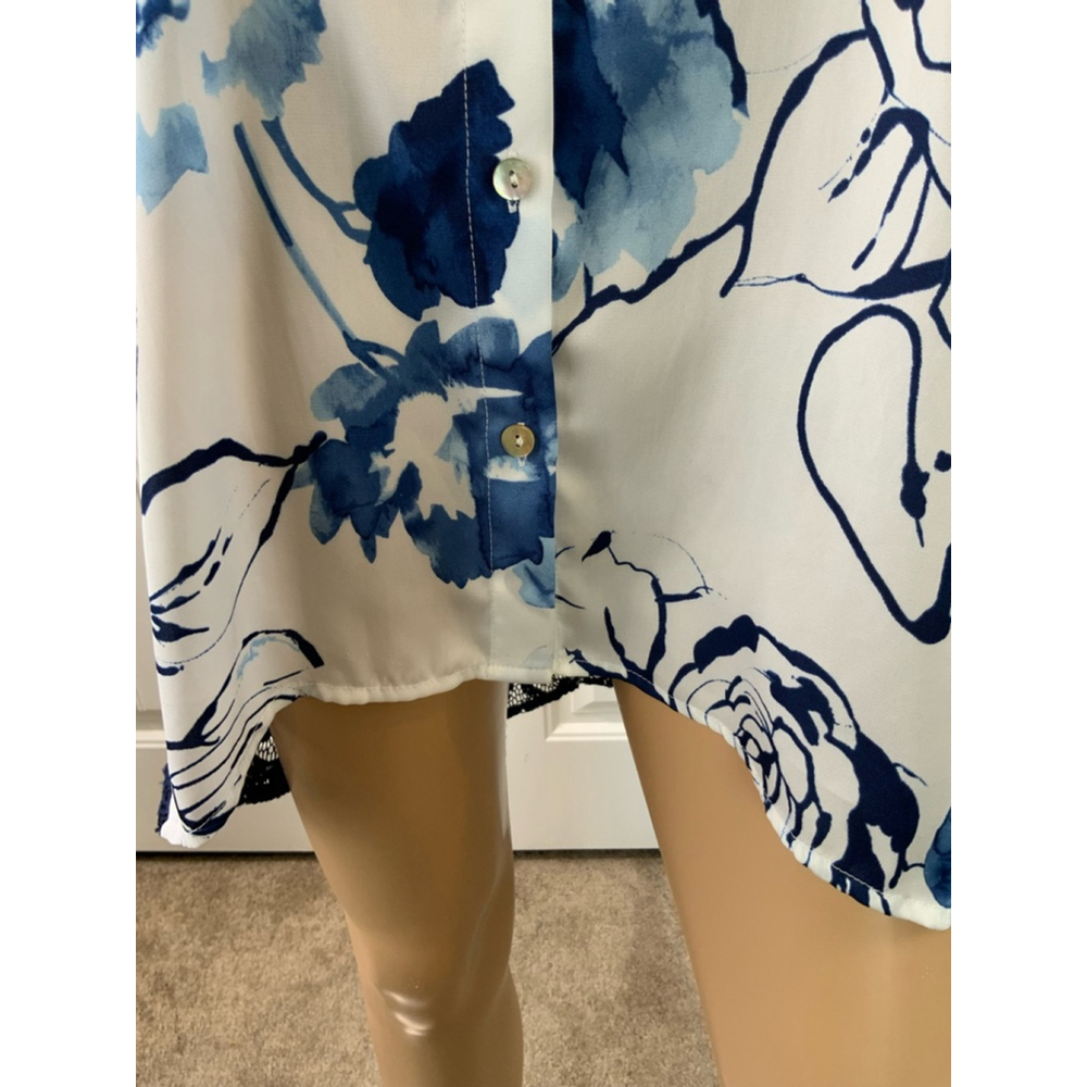 Dennis Basso Floral Button-Up Shirt Sz Med White/Blue Lace Back Eclectic Grandpa - Picture 5 of 11